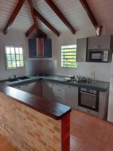 eine Küche mit einer Arbeitsplatte in einem Raum in der Unterkunft ÉLÉGANT APPARTEMENT À LA CAMPAGNE in Sainte-Anne