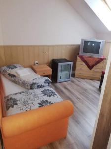 a room with two beds and a tv in it at Twins in Hurbanovo
