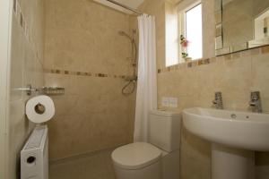 a bathroom with a toilet and a sink and a shower at Meals Farm - Courtyard Room in North Somercotes