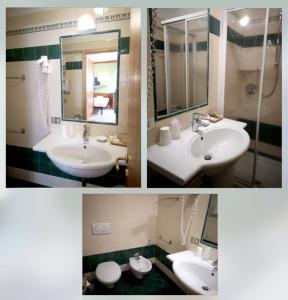 ペーイオ・フォンティにあるHotel Villa Milanoの洗面台2つと鏡付きのバスルームの写真2枚