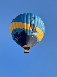 a hot air balloon in the blue sky at Nid bohème in Suèvres