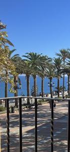 una fila de palmeras junto a la playa en Balcon de Europa Suite en Nerja