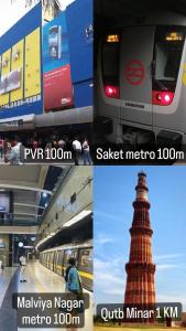 a collage of pictures of a train and a tower at Fortune Home Service Apartment 3Bhk,E-28 Saket 1B in New Delhi