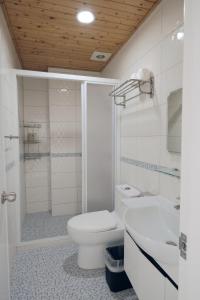 安平的住宿－安平九十八巷，浴室配有卫生间、盥洗盆和淋浴。