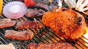grill z mięsem i innym jedzeniem na nim w obiekcie PICA Chichibu w mieście Chichibu