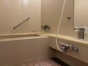 a bathroom with a shower with a hose in it at LIT’S INN Sapporo in Sapporo