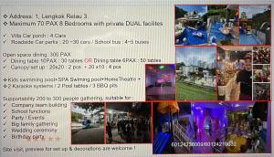 een collage van foto's van een feest in een flyer bij Villa 16pax 3BR with Spa Pool n Pool Table near SPICE ARENA in Bayan Lepas