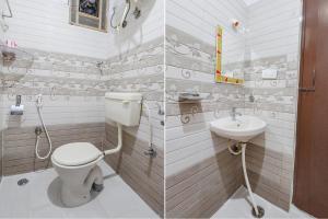 2 fotos de un baño con aseo y lavabo en FabExpress Ivory Pearl, en Bangalore