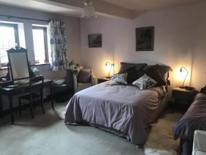 a bedroom with a bed and a desk and a desk at NIGHTINGALE B&B in Pershore