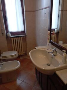 La salle de bains est pourvue d'un lavabo, de toilettes et d'un miroir. dans l'établissement Niguarda Alfred House, à Bresso