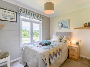 a bedroom with a bed and a window at Bryn Teg in Maesmynis