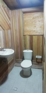 a bathroom with a toilet and a sink at Casa de Barro Ecodomo in Los Santos