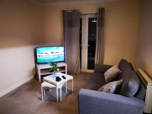 een woonkamer met een bank en een tv bij City Centre Comfort in Southampton