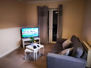 a living room with a couch and a tv at City Centre Comfort in Southampton