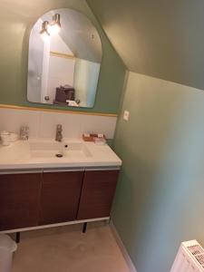 a bathroom with a sink and a mirror at L'Heure Bleue gîtes et chambres d'hôtes in Givenchy-en-Gohelle