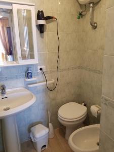 ein Bad mit einem WC, einem Waschbecken und einer Dusche in der Unterkunft Casadelpino Residence La Piana in Ponza