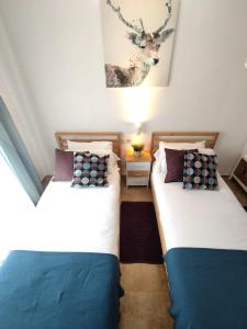 two twin beds in a room with at SKI & NATURE JAVALAMBRE in Camarena de la Sierra