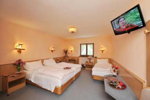 a hotel room with two beds and a flat screen tv at Hotel Etoile De Neige in Valtournenche