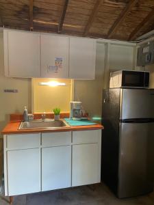 cocina con fregadero y nevera en Naniqui Cottage - Only Adults Relax - Only Parking Golf Car en Culebra