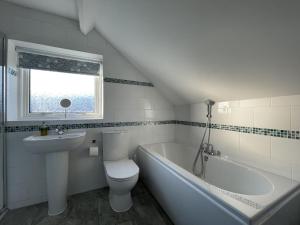 a bathroom with a toilet and a sink and a bath tub at Roslin in Portinscale