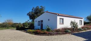 una pequeña casa blanca con entrada adoquinada en Monte Da Morena Agro-Turismo, en Serpa