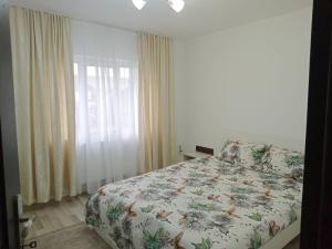 a bedroom with a bed and a window at Criss Apartament in Suceava