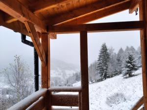 z okna kabiny z widokiem na śnieżną górę w obiekcie Sowi Stok w mieście Sokolec