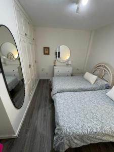 エル・メダノにあるMedano Viewのベッドルーム1室(ベッド2台、鏡付)