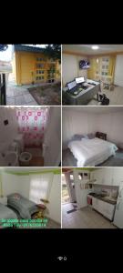a collage of four pictures of a kitchen and a bedroom at Alojamiento beba in Rada Tilly