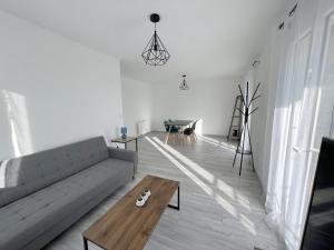 178A - T3 Tout Confort du Gond - 70 m2 في Le Gond-Pontouvre: غرفة معيشة مع أريكة وطاولة قهوة