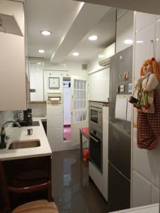 a small kitchen with a sink and a refrigerator at Habitación Centro Only Mens in Madrid