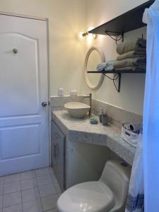 タマリンドにあるCentral Park Apartmentの白いトイレと洗面台のあるバスルーム +13枚の写真