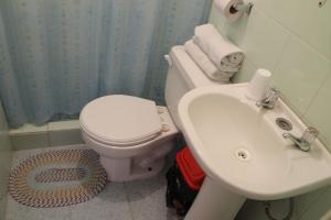uma casa de banho com um WC e um lavatório em Hostal Cali em Putre