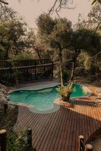 una pequeña piscina con terraza de madera en Panzi Lodge, en Guernsey Nature Reserve