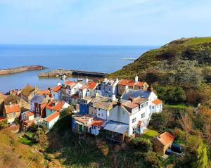 a group of houses on a hill next to the ocean at Luxury Coastal Retreat in Loftus