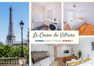 a collage of pictures with the eiffel tower at Paris & DisneyLand - 2min From Train Station - Free Private Parking in Villiers-sur-Marne