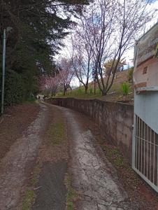a dirt road next to a stone wall at Recanto das Videiras in Maria da Fé