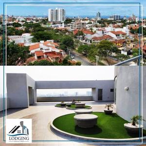 two pictures of a building with a view of a city at Apto en Excelente Zona con Gym Sauna y Jacuzzi in Santa Cruz de la Sierra