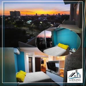 eine Collage mit Fotos eines Hotelzimmers mit einem Bett in der Unterkunft Apto en Excelente Zona con Gym Sauna y Jacuzzi in Santa Cruz de la Sierra