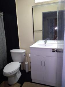 La salle de bains est pourvue de toilettes blanches et d'un lavabo. dans l'établissement 2bed apt with 24hr Security*, à Kingston