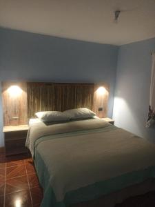 a bedroom with a large bed and two lamps at Cabañas rústico in San Pedro de Atacama