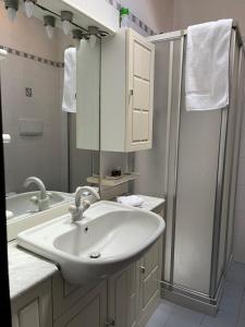 ein Bad mit einem Waschbecken und einer Dusche in der Unterkunft Espoire - grande rochere in La Salle