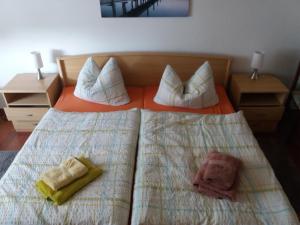a bedroom with two beds and two pillows at Kleine Fewo 2 in Jagdhaus