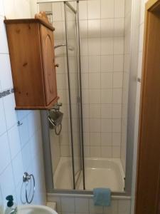 a bathroom with a shower and a sink and a tub at Kleine Fewo 2 in Jagdhaus
