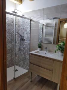 a bathroom with a shower and a sink at CASA RURAL LA MANFORTA in Gata