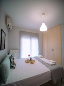 Cama grande en habitación con ventana en Little Emerald - Central Spot Apartments en Volos