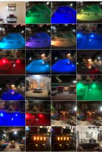 un collage di foto di una piscina di notte di Agréable Villa LuLu sur la côte - La Somone a Ngaparou