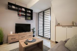 a living room with a couch and a tv at Apartman Maslacak in Divčibare
