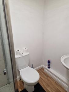 a white bathroom with a toilet and a sink at Chique Maidstone Studio III in Kent