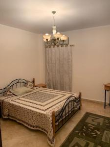 1 dormitorio con cama y ventana con cortina en Maadi Nerco, en El Cairo